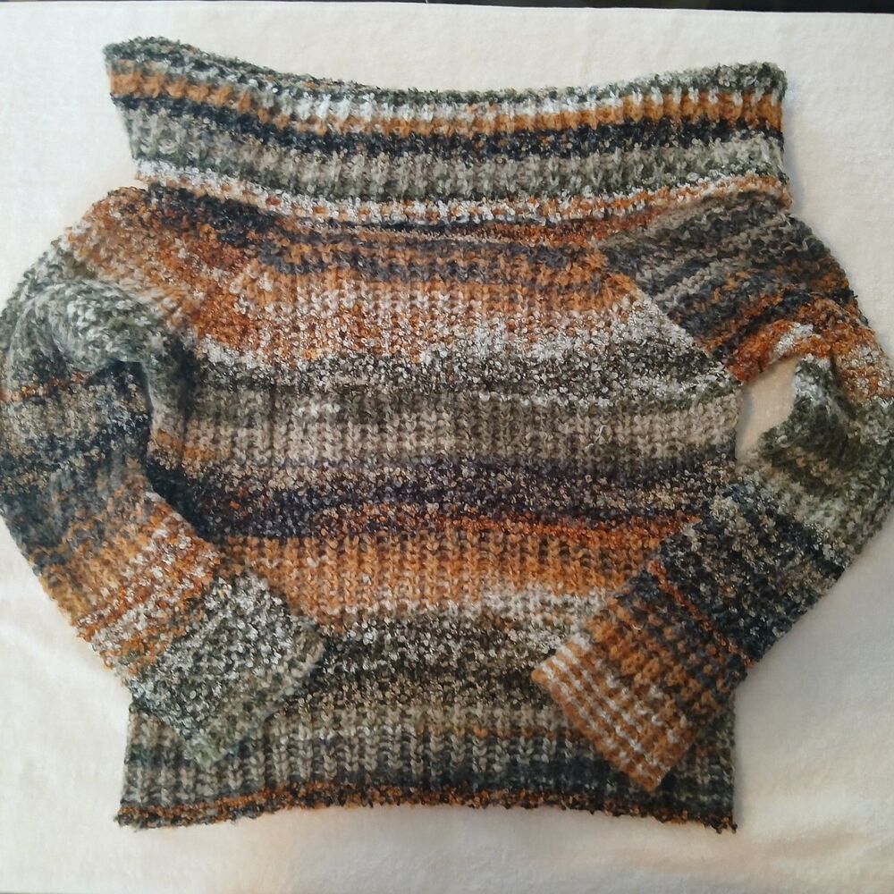 Chic Gilded Intent multicolor off-the-shoulder striped marled knit sweater